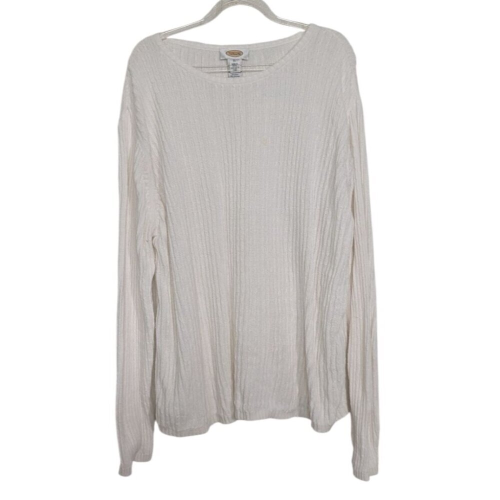 Talbots Ribbed Sweater Womens Size XL White Vintage Cotton Casual Long Sleeve